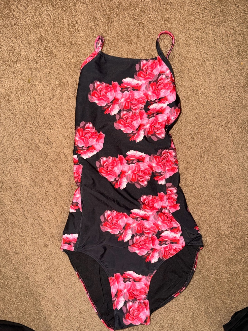 Albion fit Black One-Piece Swimsuit with Pink Floral Print